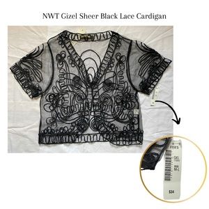NWT Fox’s Gizel Sheer Black Lace Cardigan; Size M-L